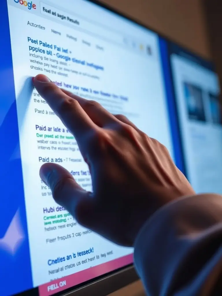 An image of a person clicking on a PPC ad on a search engine results page, illustrating Biz Care X's PPC advertising services.